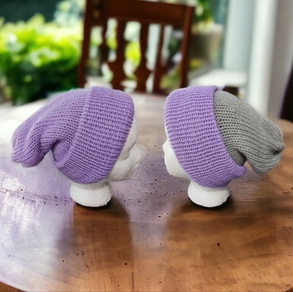 Hand Knit Unisex  Reversable Slouchy Hat In Shades Light Grey & Lilac - Picture 2 of 11